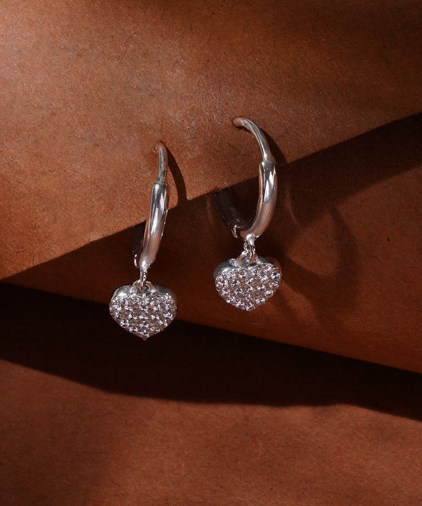 Pave Heart Charm Huggie Hoop Earrings
