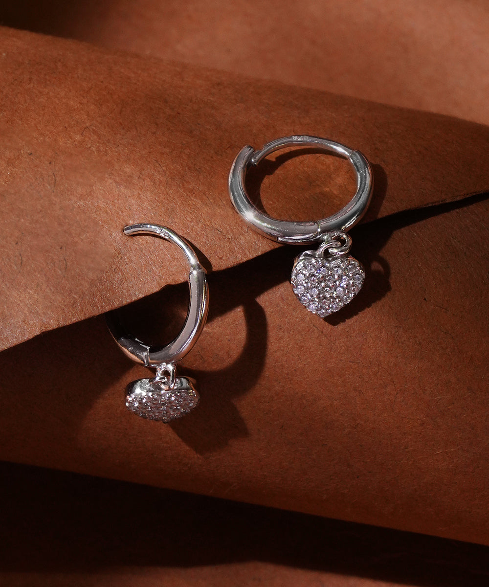 Pave Heart Charm Huggie Hoop Earrings