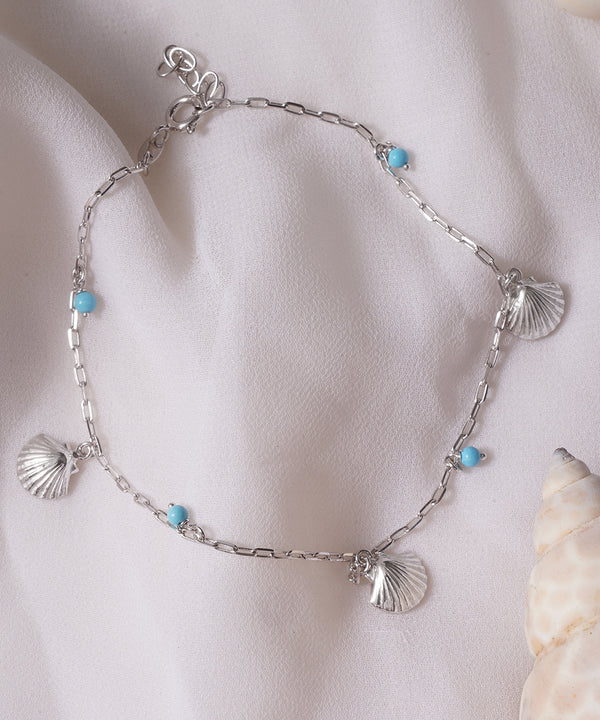 Textured Shell and Bead Chain Anklet