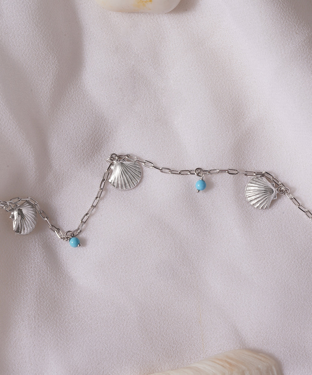 Textured Shell and Bead Chain Anklet