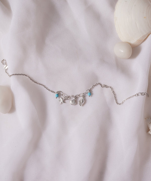 Ocean Life Charm Anklet with Blue Accents