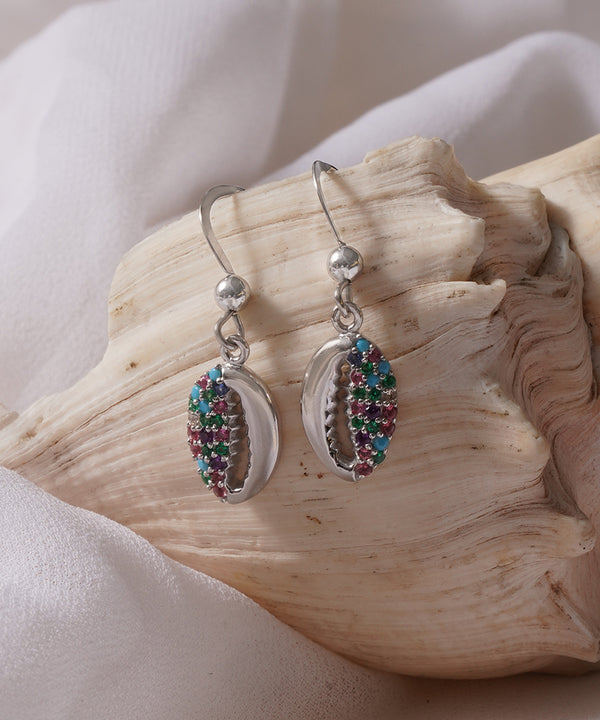 Multi-Color Pave Cowrie Shell Drop Earrings