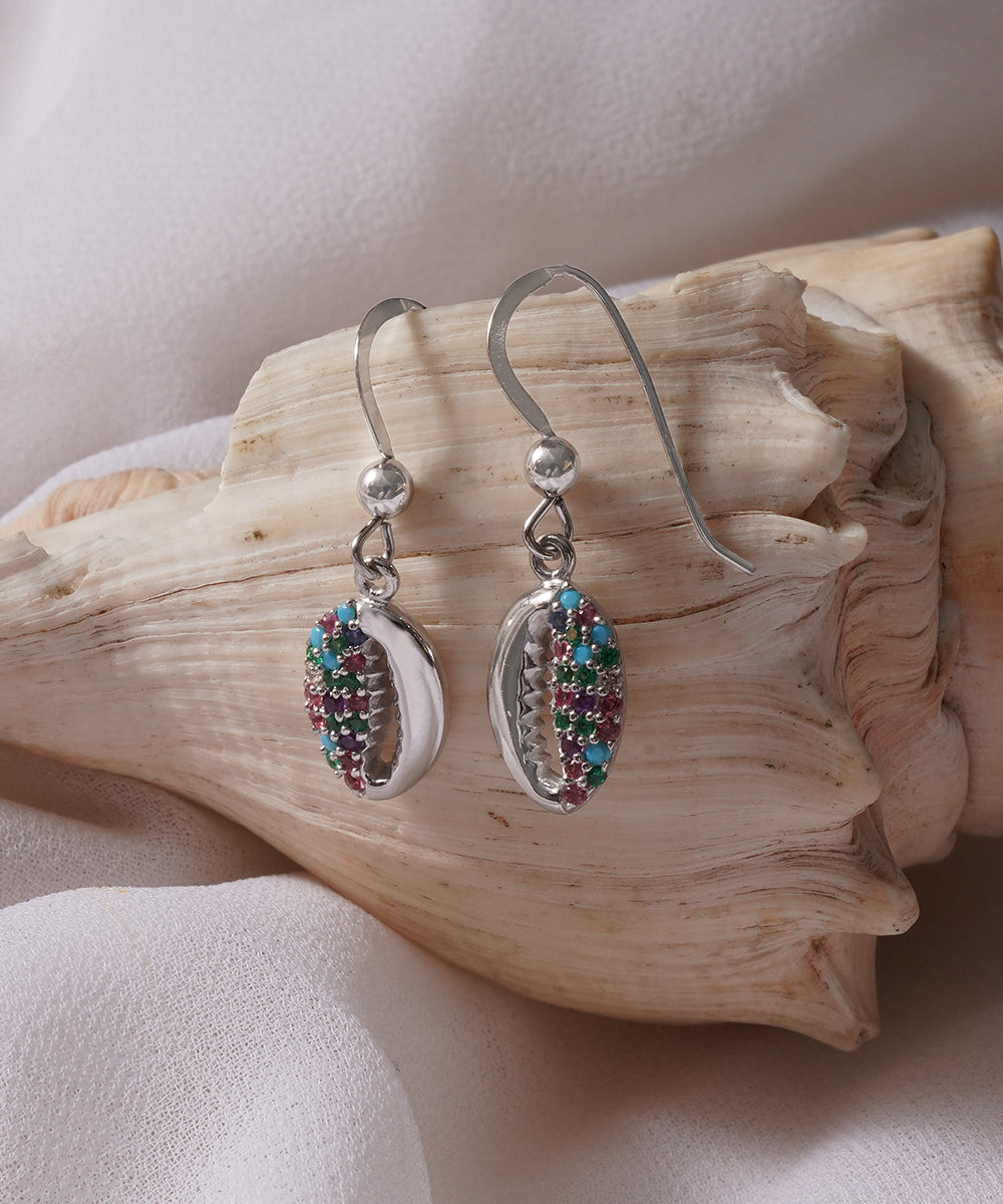 Multi-Color Pave Cowrie Shell Drop Earrings