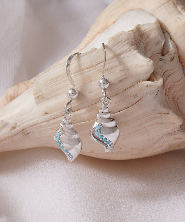 Blue Gemstone Conch Shell Drop Earrings