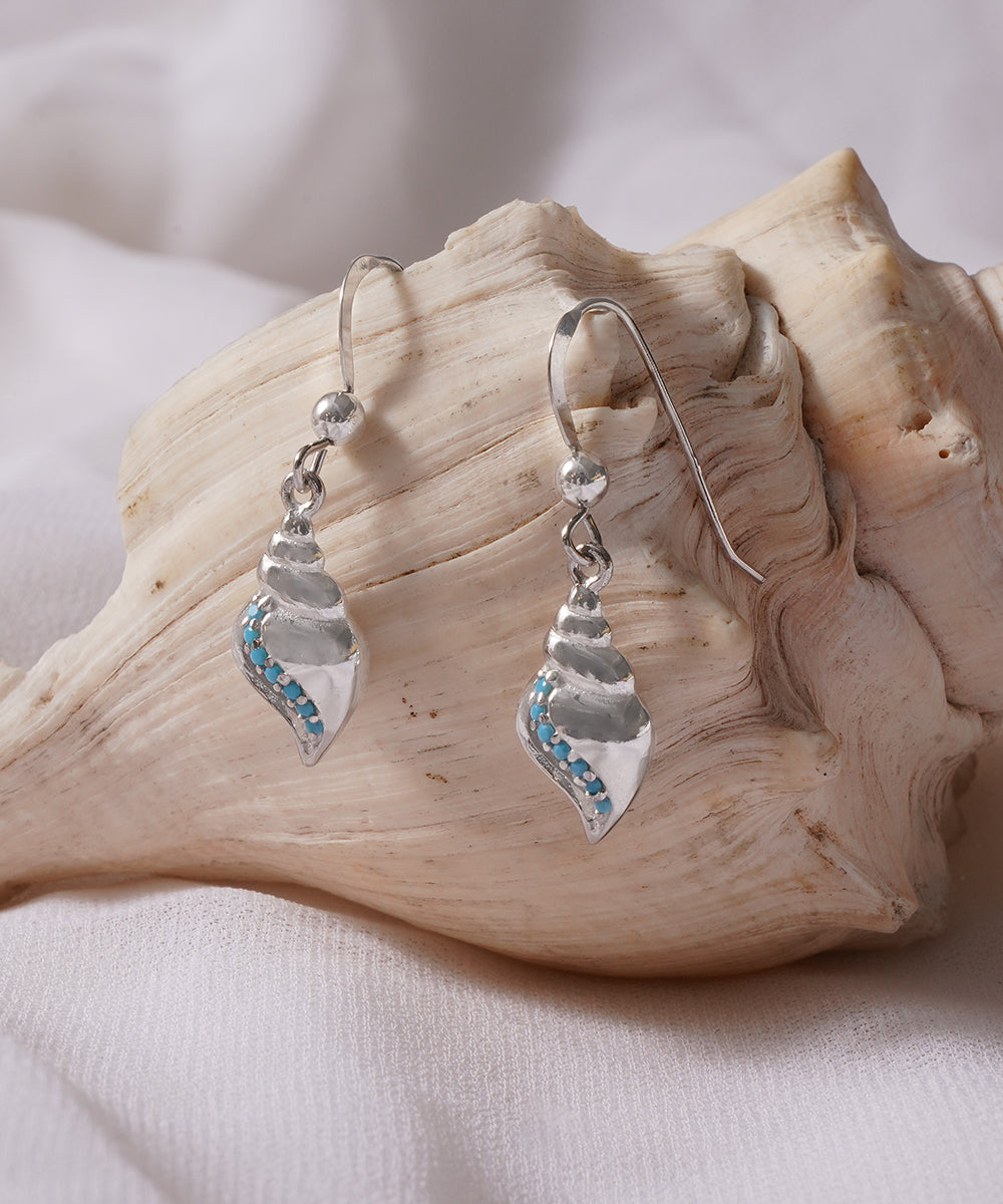 Blue Gemstone Conch Shell Drop Earrings