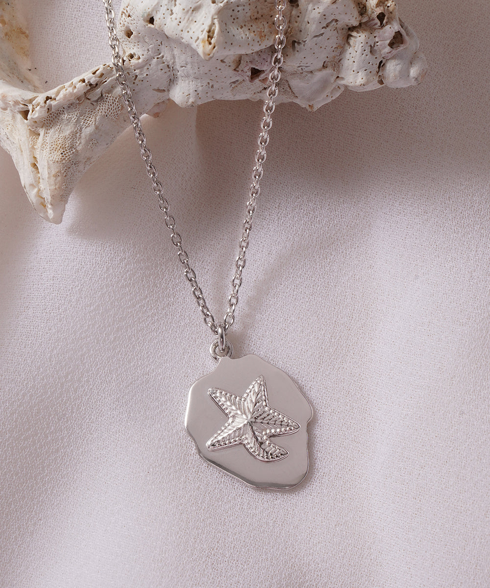 Starfish Engraved Medallion Necklace
