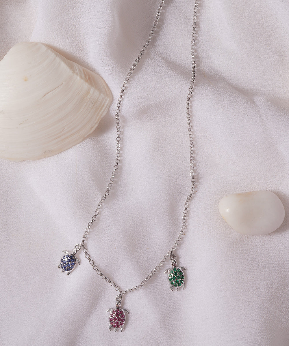Multi-Color Pave Turtle Necklace