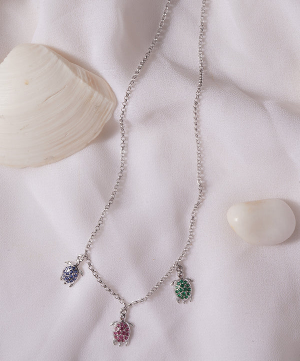 Multi-Color Pave Turtle Necklace