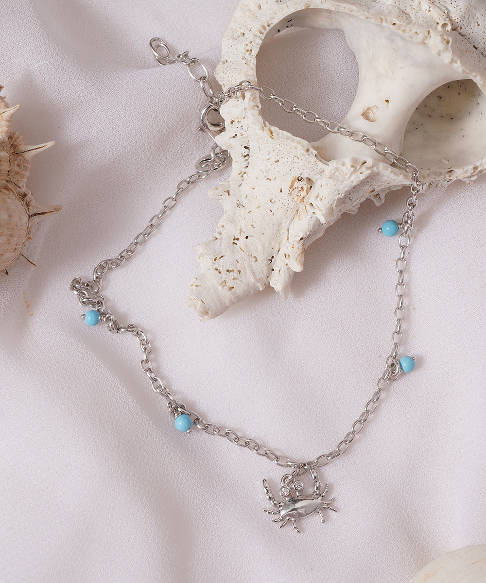 Crab and Turquoise Bead Seaside Bracelet