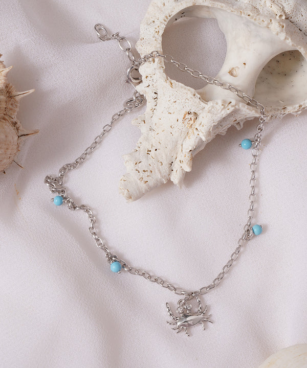 Crab and Turquoise Bead Seaside Bracelet