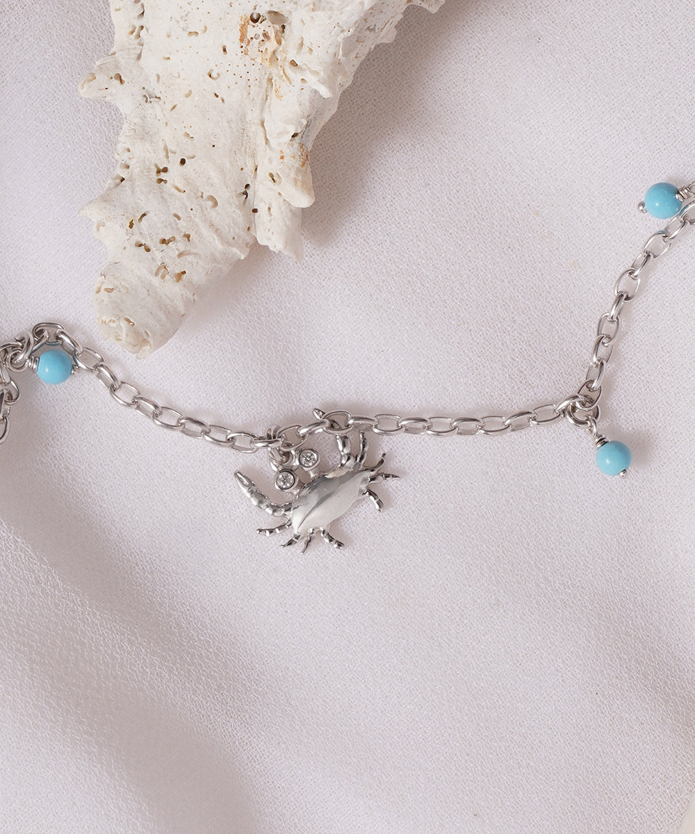 Crab and Turquoise Bead Seaside Bracelet
