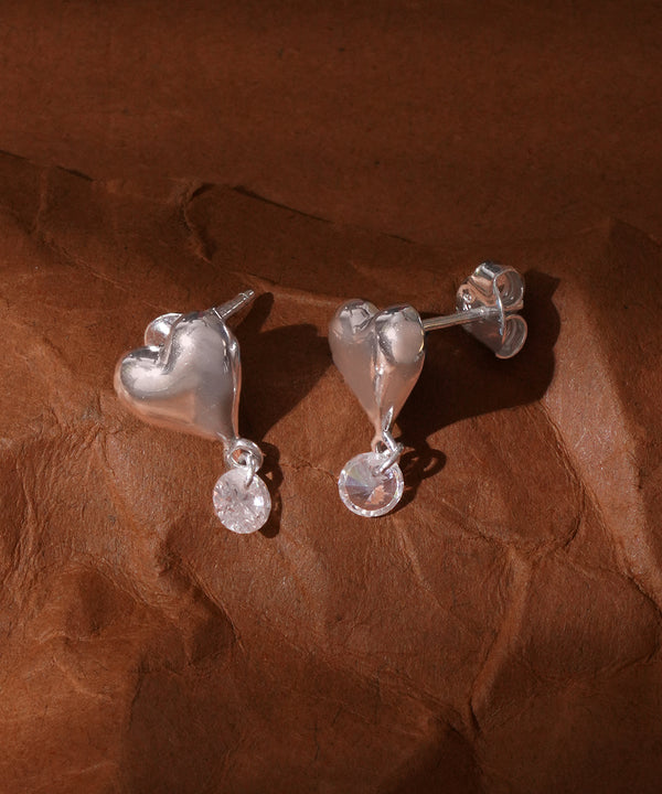 Silver-Tone Puffy Heart Drop Earrings