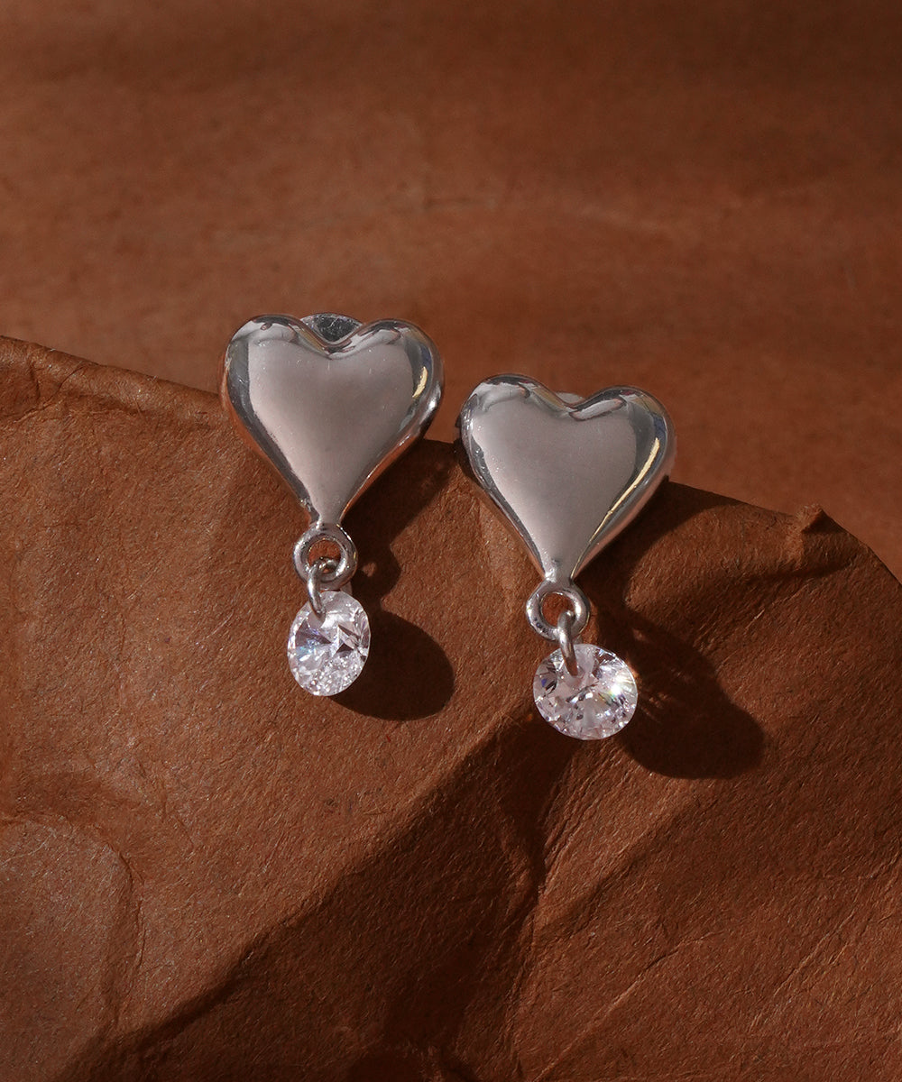 Silver-Tone Puffy Heart Drop Earrings