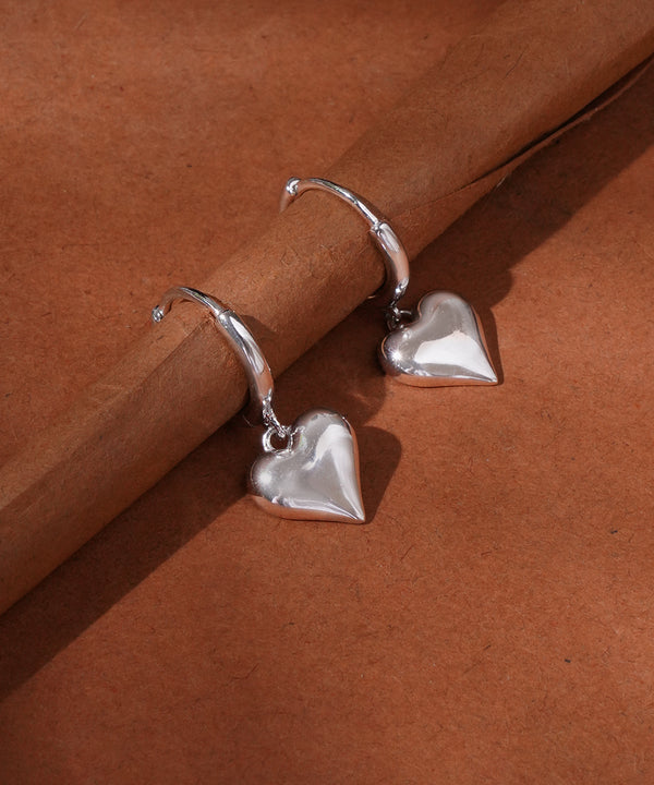 Puffy Heart Dangle Hoop Earrings