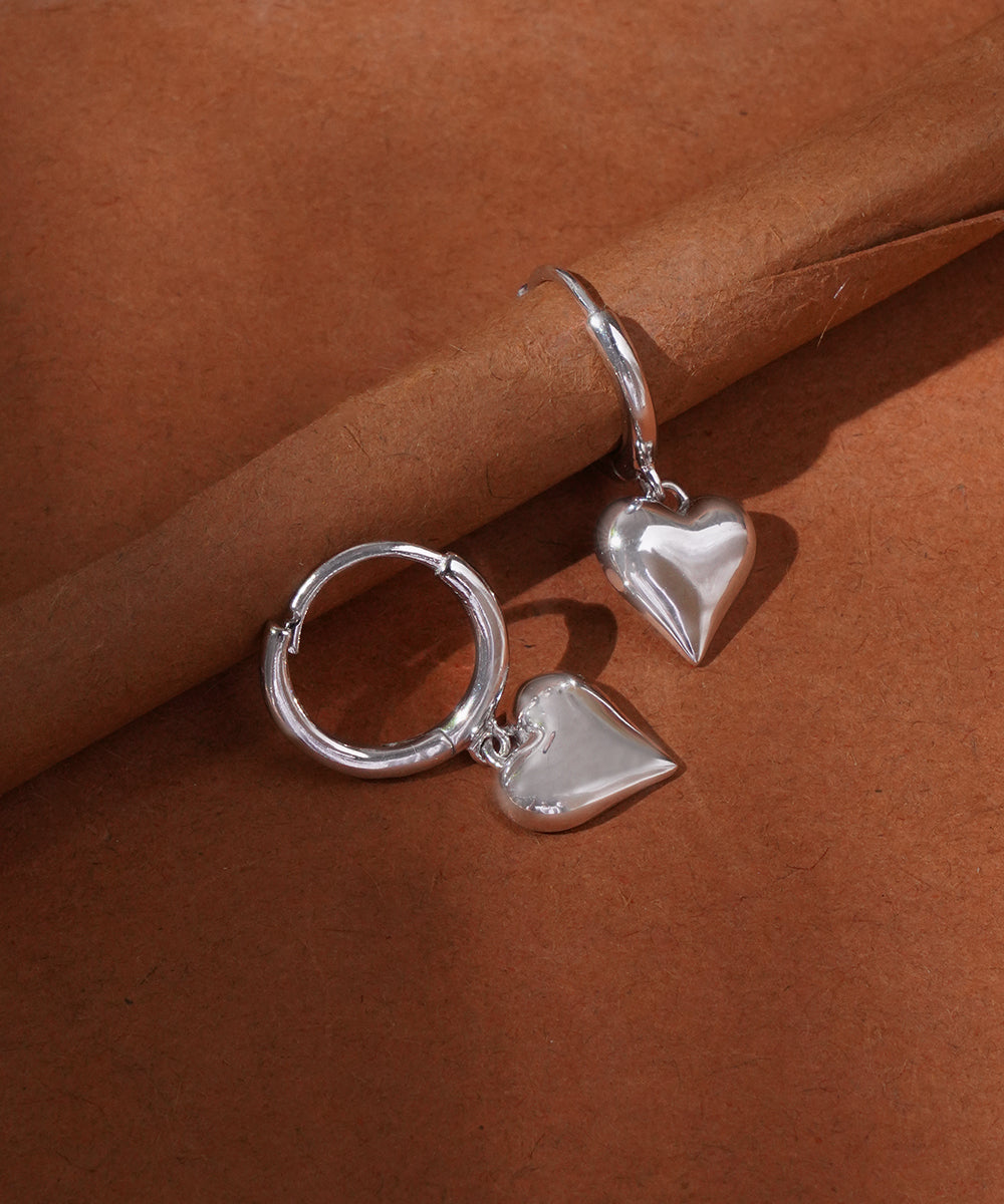 Puffy Heart Dangle Hoop Earrings
