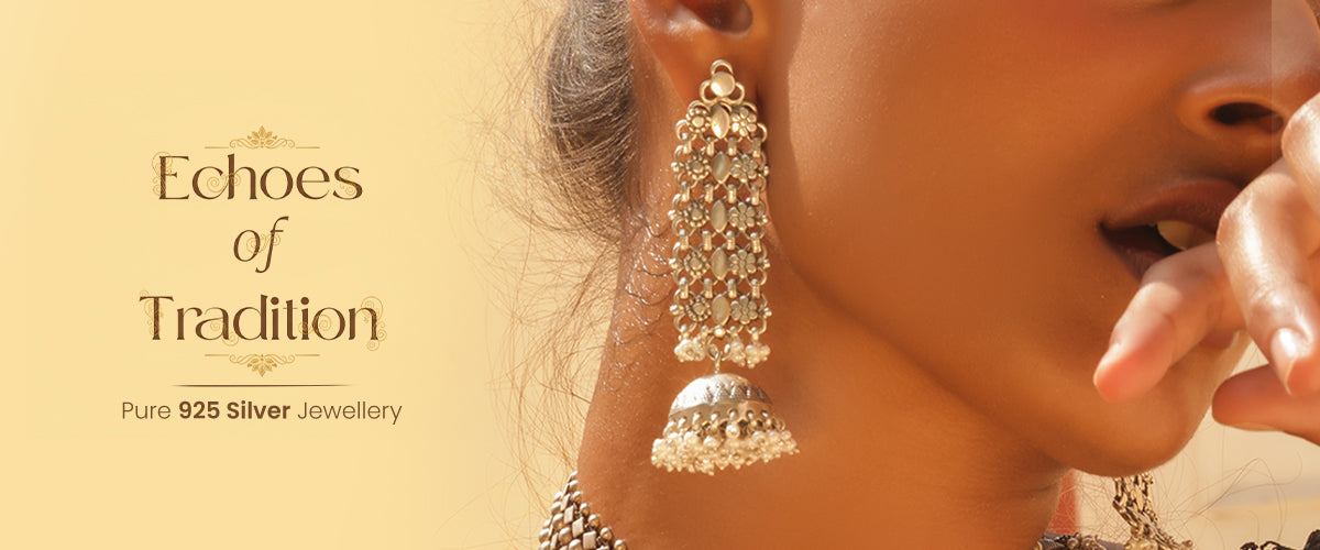 Silver Oxidized Temple Jhumka Earrings 