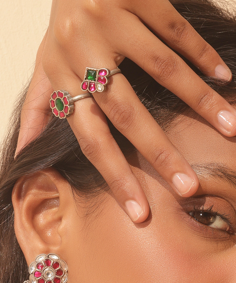 Silver Traditional Fan Design Adjustable Ring