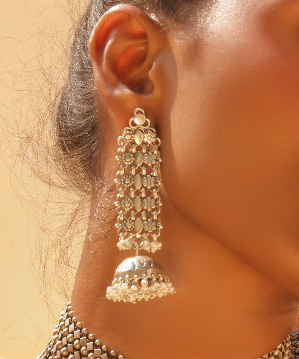 Silver Oxidized Temple Jhumka Earrings