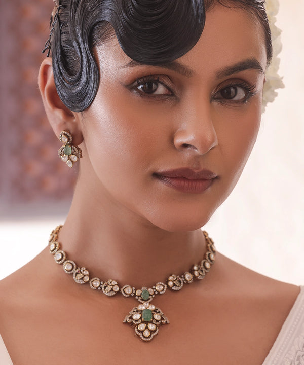 Silver Victorian Moissanite and Emerald Green Drops