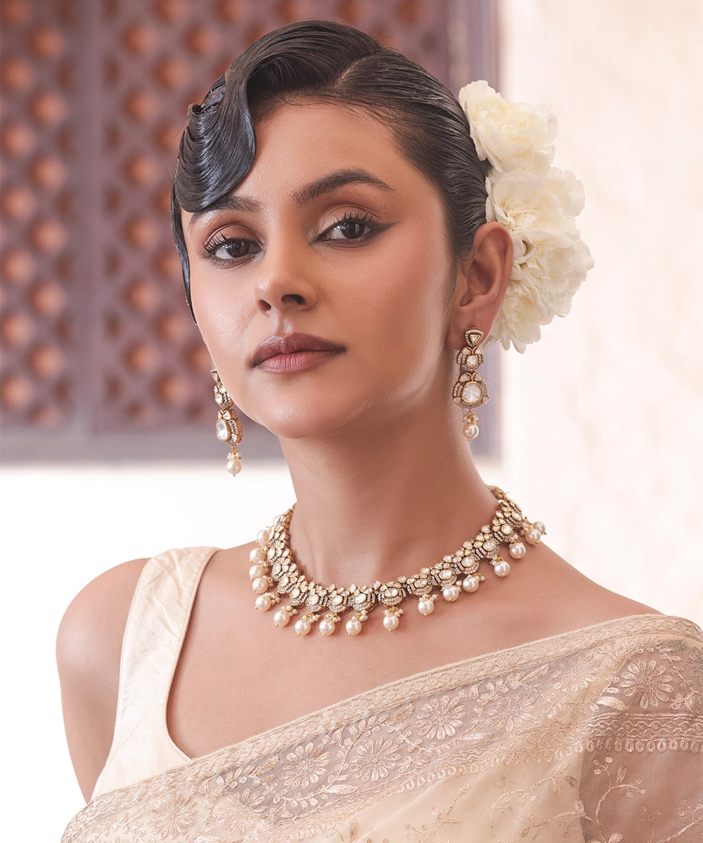 Silver Royal Moissanite And Pearl Necklace