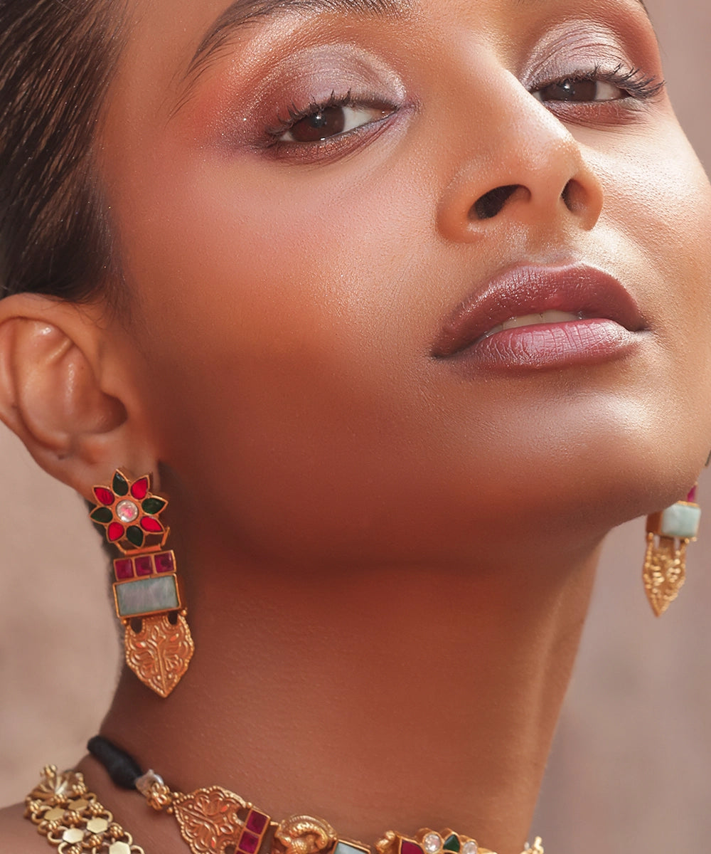 Silver Rajwadi Blooms Traditional Danglers