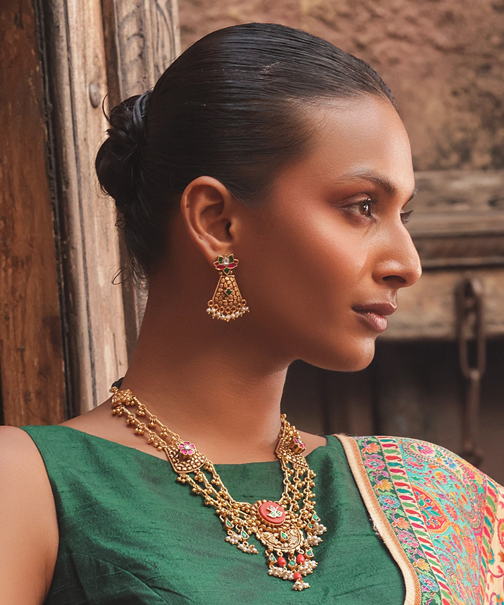 Silver Matte Gold Rajwadi Style Danglers