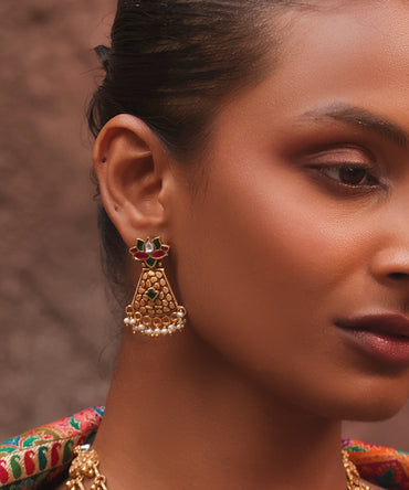 Silver Matte Gold Rajwadi Style Danglers