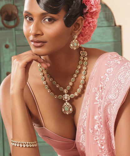 Silver Double-Layer Royal Jadau Style Necklace