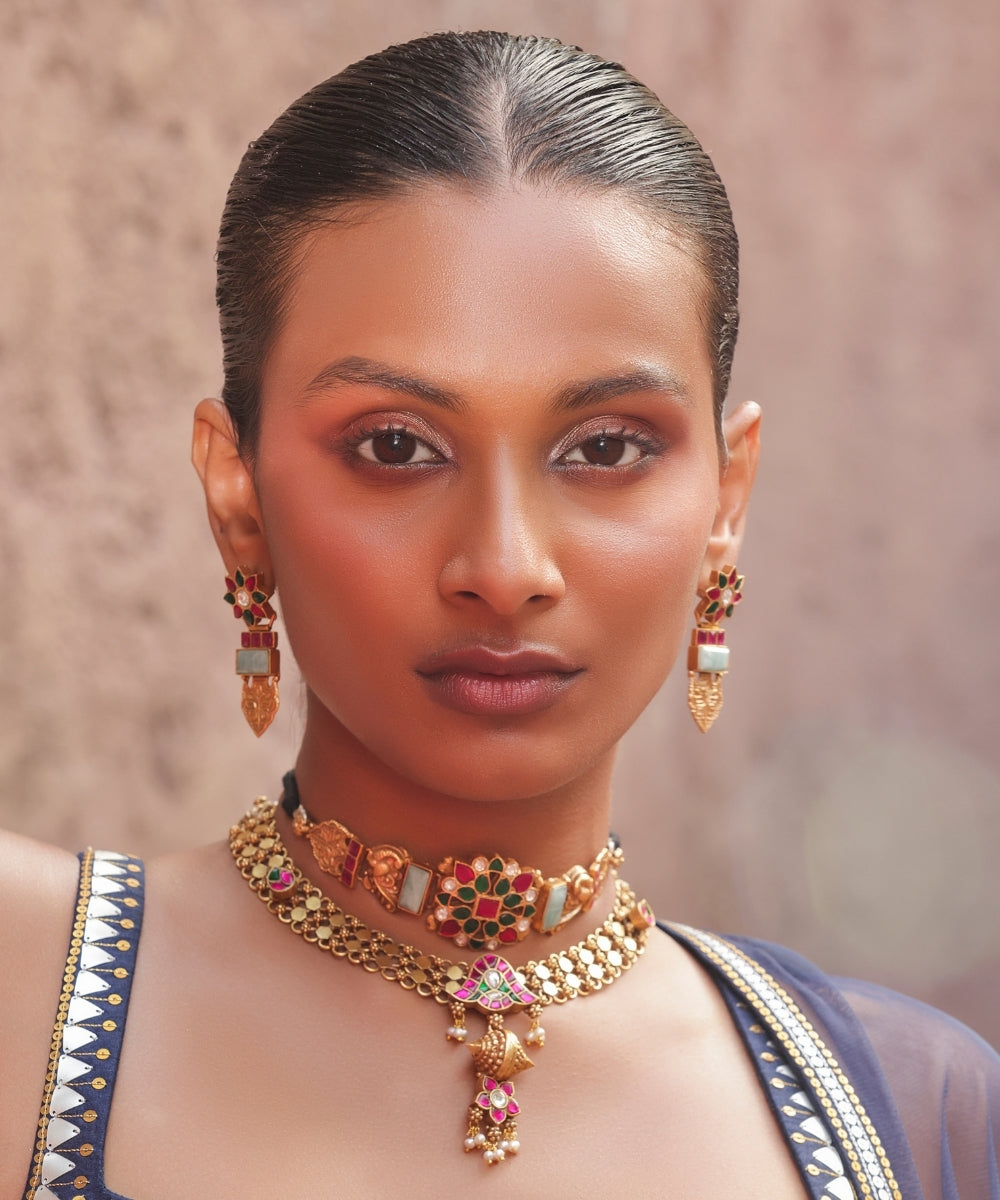 Silver Rajwadi Blooms Traditional Choker