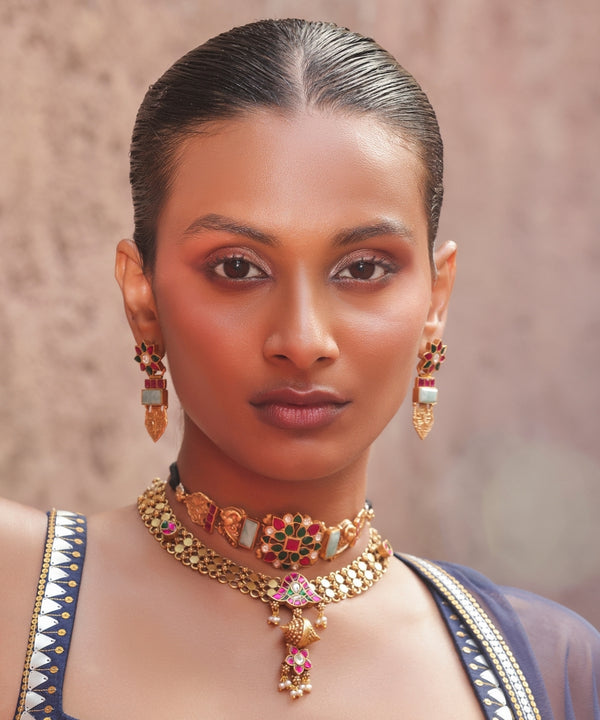 Silver Lattice Necklace with Temple Drop