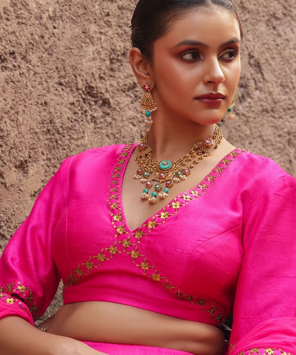 Silver Double Layered Pink/Turquoise Rajwadi Style Necklace