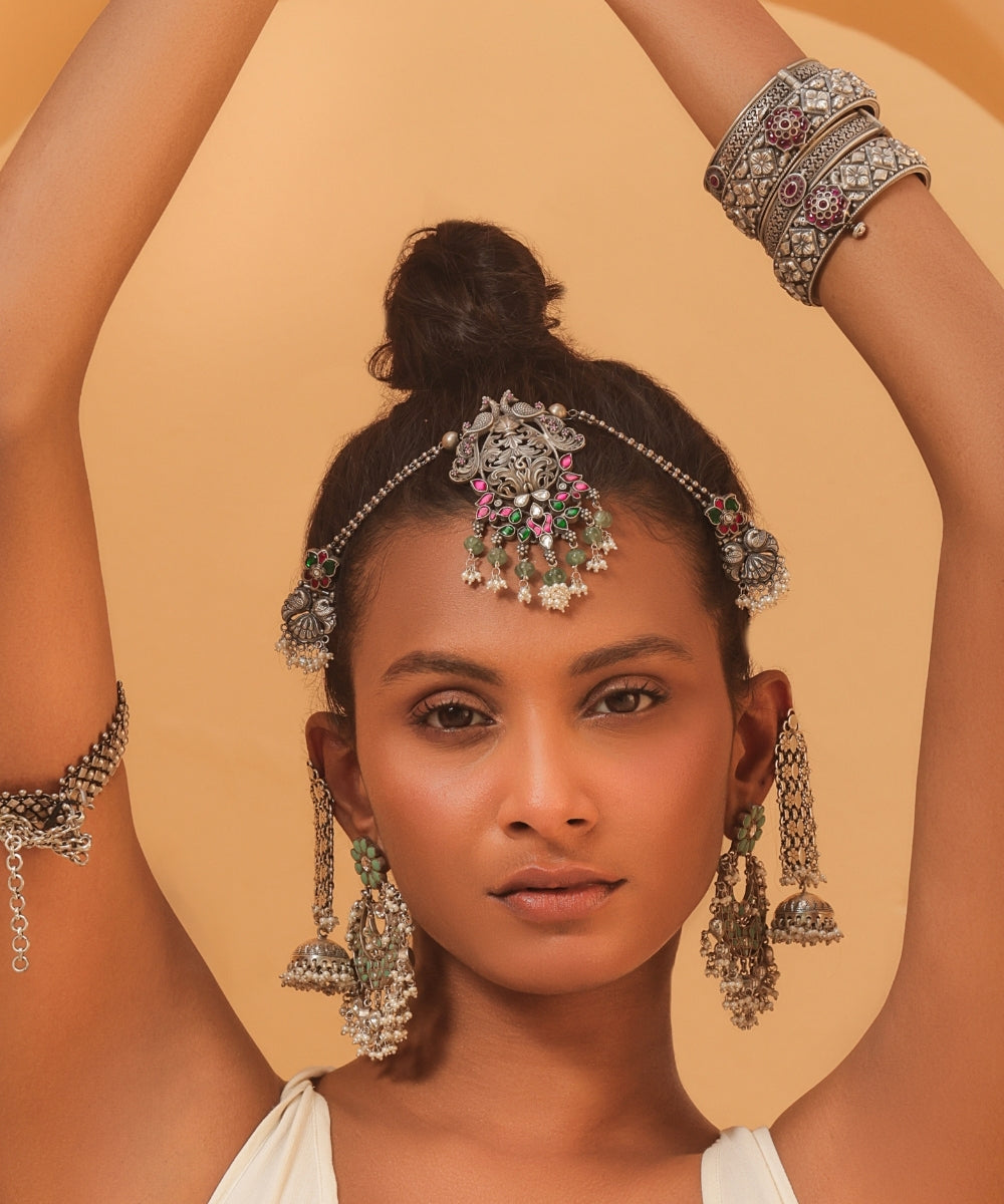 Silver Tribal Peacock Pendant Necklace