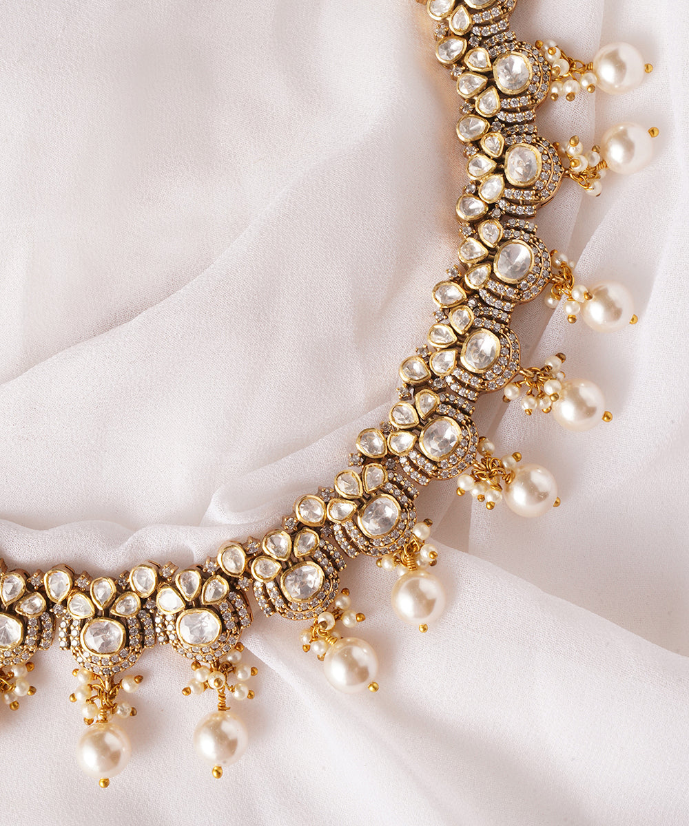 Silver Royal Moissanite And Pearl Necklace