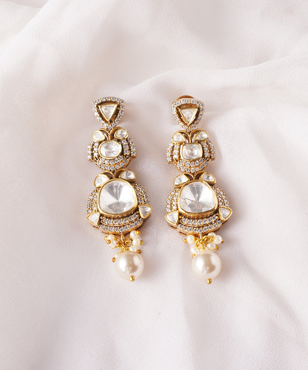 Silver Royal Moissanite and Pearl Danglers