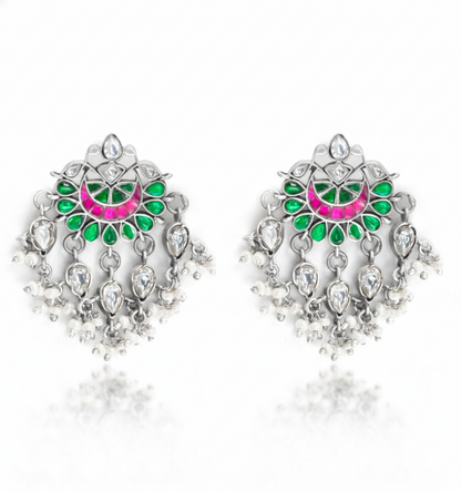 The Gulabi Crescent: Handcrafted Enamel & Pearl Chandbali Earrings