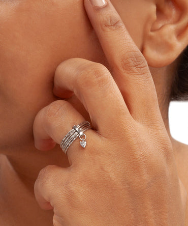 Silver Heartbeat Dangle Multi-Band Ring