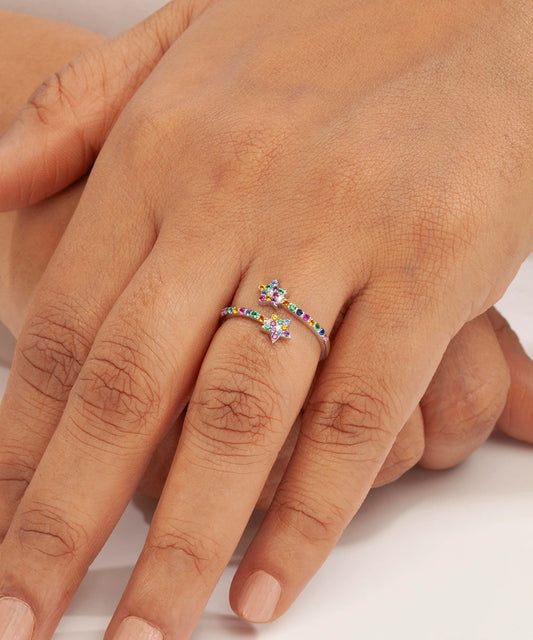 Silver Sparkling Celestial Bypass Ring