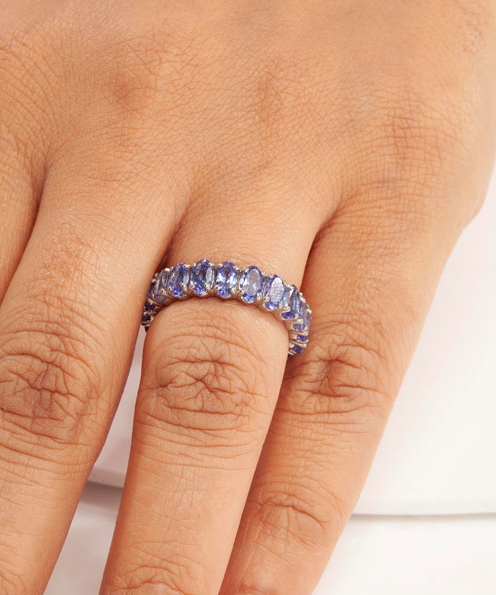 Silver Elegant Tanzanite Gemstone Eternity Ring