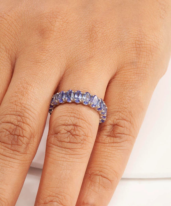 Silver Vivid Blue Tanzanite Full Eternity Band