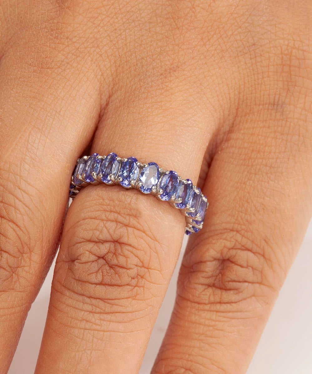 Silver Elegant Tanzanite Gemstone Eternity Ring