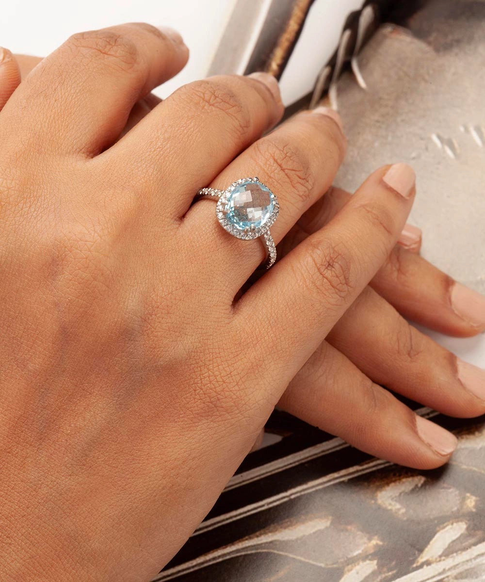 Silver Ocean Mist Blue Cocktail Ring