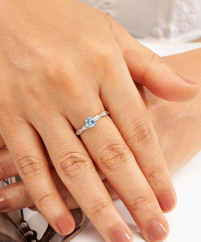 Silver Blue Topaz Stone Twisted  Ring