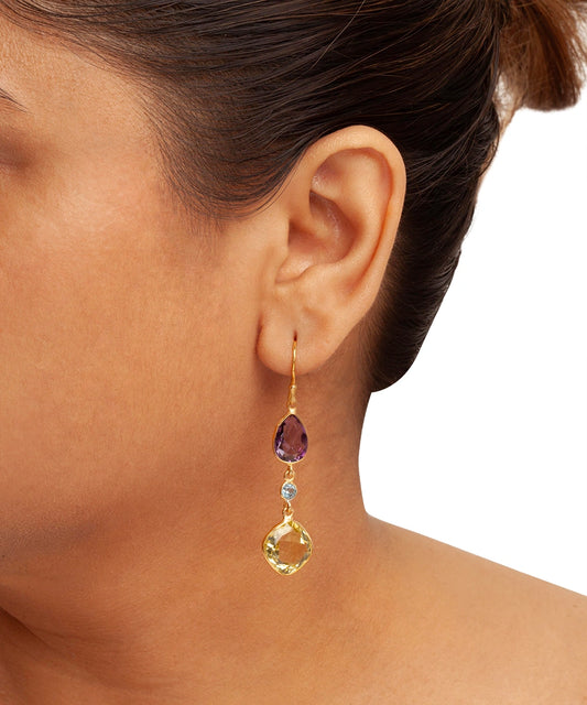 Silver Gold Plated Colorful Gemstone Earrings
