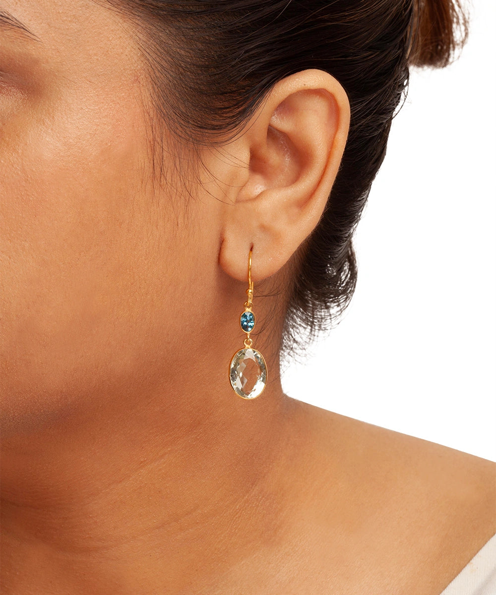 Silver Gold Plated Seafoam and Sky Drop Earrings