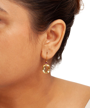 Silver Gold Plated Lemon Quartz Dangle Earrings