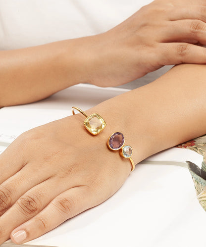 Silver Gold Plated Triple-Stone Bypass Cuff Bracelet