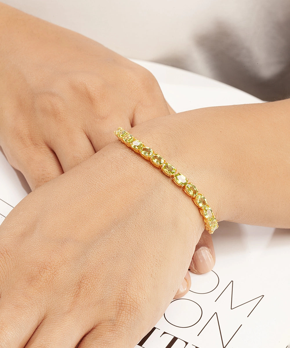 Silver Gold Plated Peridot Tennis Bracelet