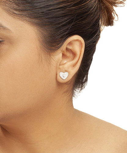 Silver Textured Sunburst Heart Stud Earrings