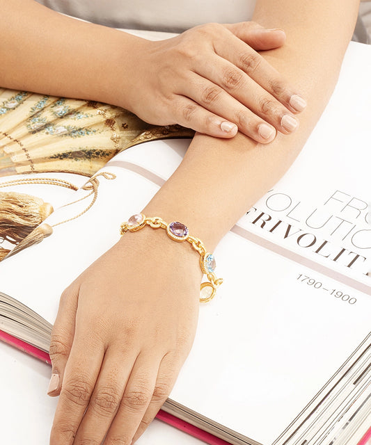 Silver Gold Plated Multi-Stone Link Bracelet