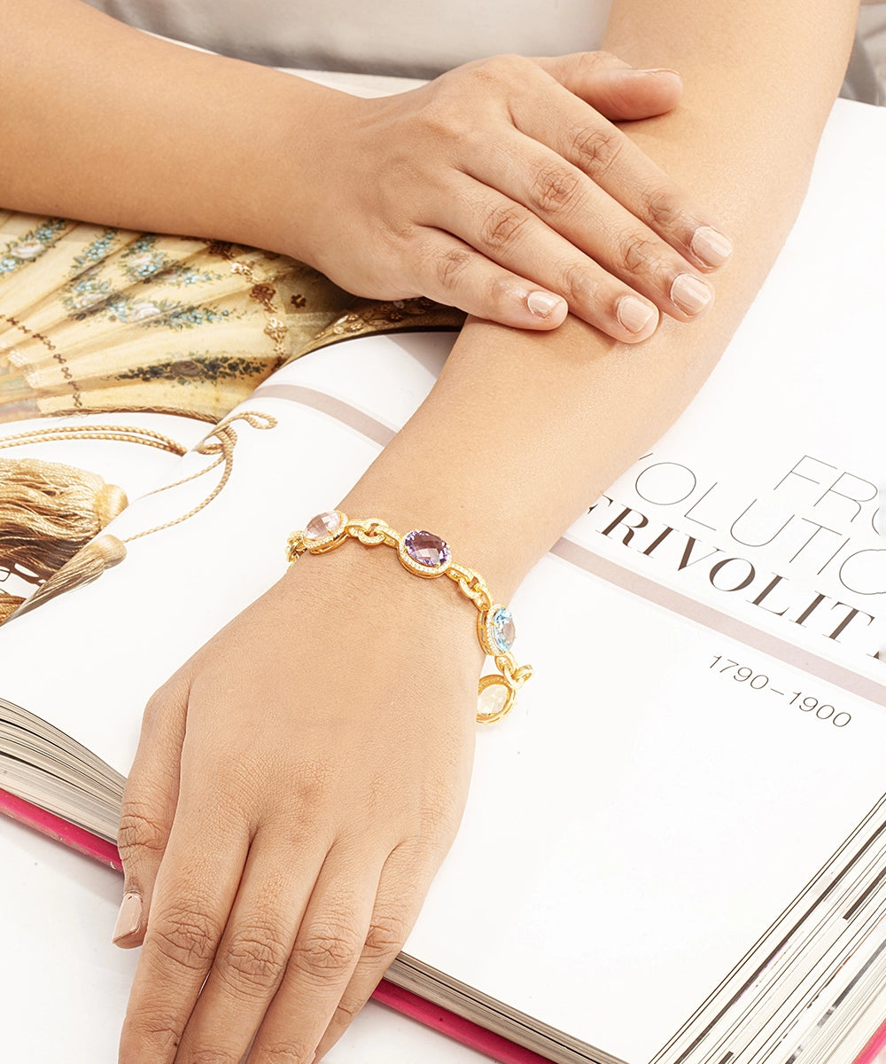 Silver Gold Plated Multi-Stone Link Bracelet